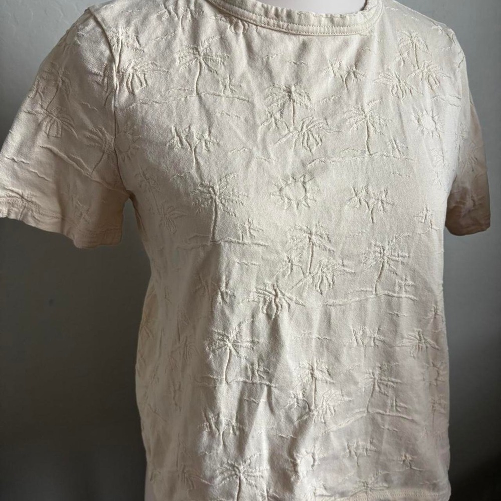 Madewell tee featuring an all-over tonal palm tree textured embroidery pattern